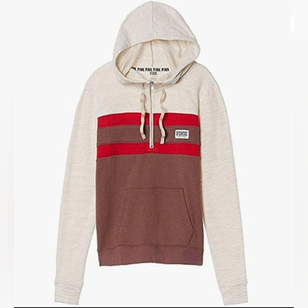 PINK VS Quarter Zip Up Striped Colorblock Hoodie
